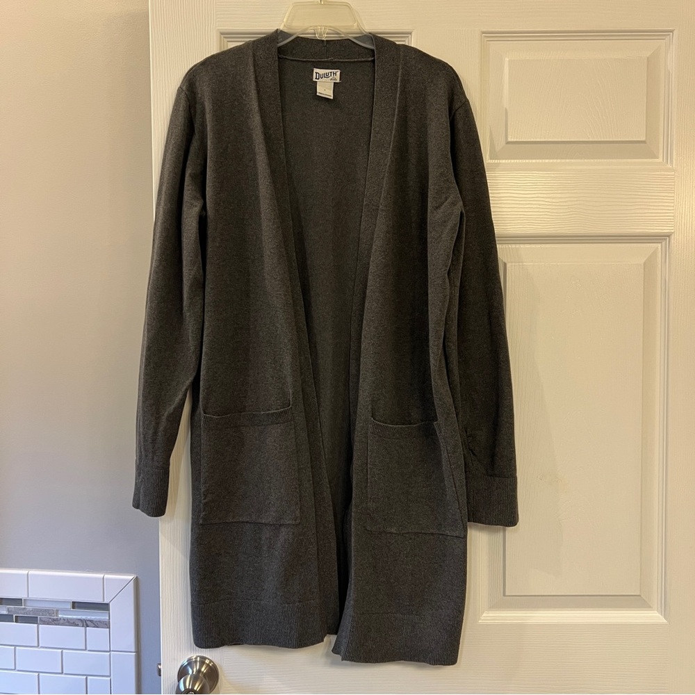 Duluth Trading Co Gray Open-Front Cardigan